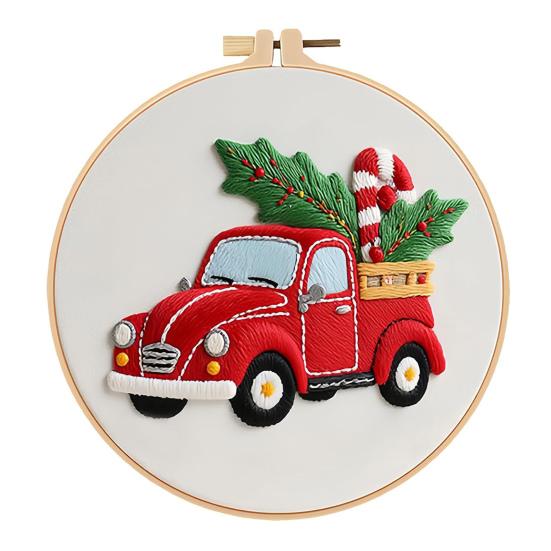 Christmas Cross Stitch Kit for Beginners Embroidery DIY Material Package with Hoops Colored Threads