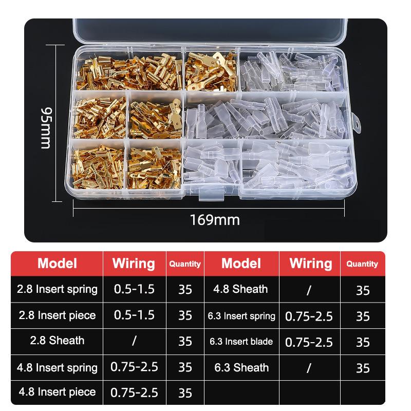 Złącza płaskie 2,8 mm 4,8 mm 6,3 mm, Złącza szybkozłączki męskie i żeńskie, Zestaw asortymentowy w pudełku z osłoną PVC