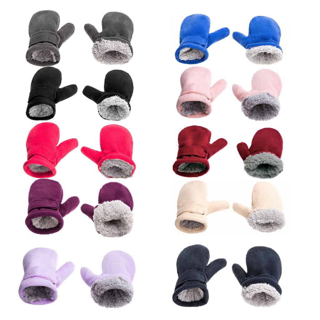 Thick Polar Fleece Mittens for Children Boys Girls Winter Gloves Warm Skiing Gloves Adjustable Lined Gloves Hand Warmers