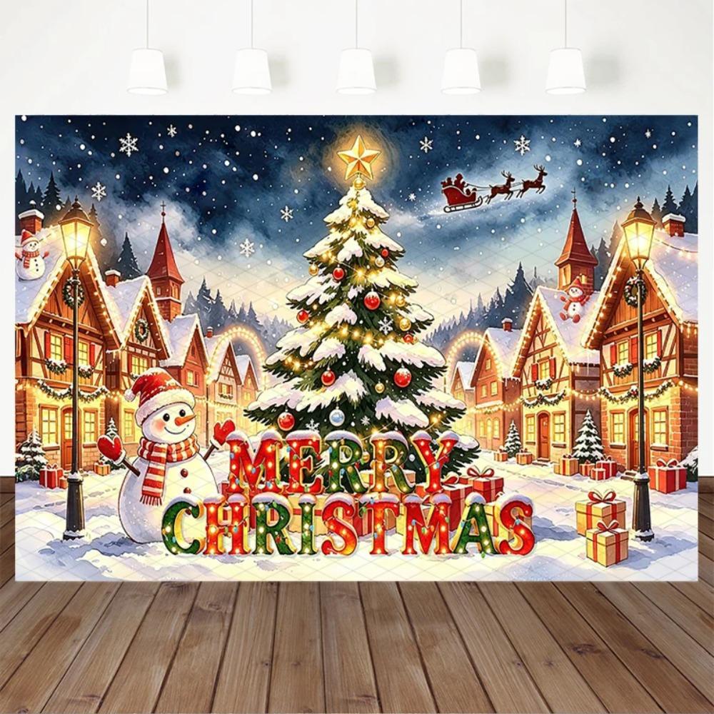 Christmas Town Snow Children Theme Banner Decoration Background, Birthday Party, Home Decoration Photography Background Cloth