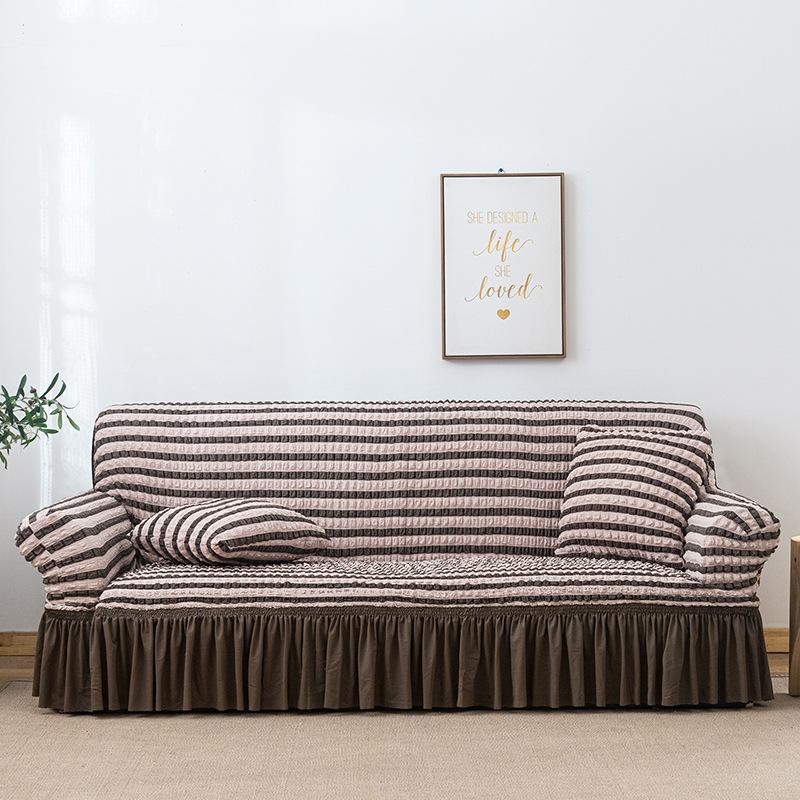 Seersucker Fabric Sofa Cover All Inclusive Lace Thickened Non Slip Dustproof Sofa Cover for Four Seasons