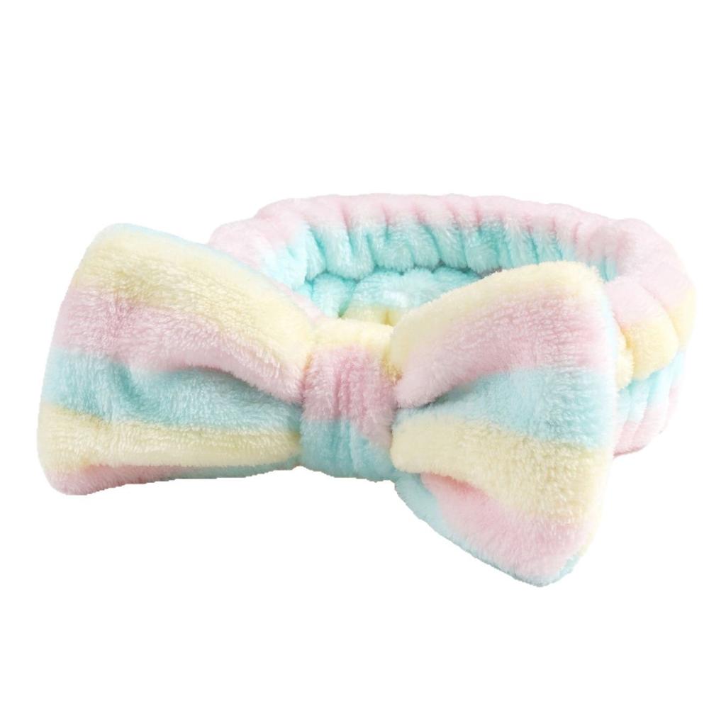 Women's European American Style Soft Coral Velvet Bow Fluffy Microfiber Spa Headband for Facial Makeup Non-Slip Shower Face