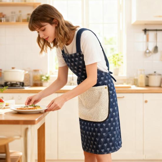 Yousheng Baking Apron Cross-Back Japanese Style Cotton Kitchen Apron with Two Pockets Adjustable Straps Cooking Gardening Apron
