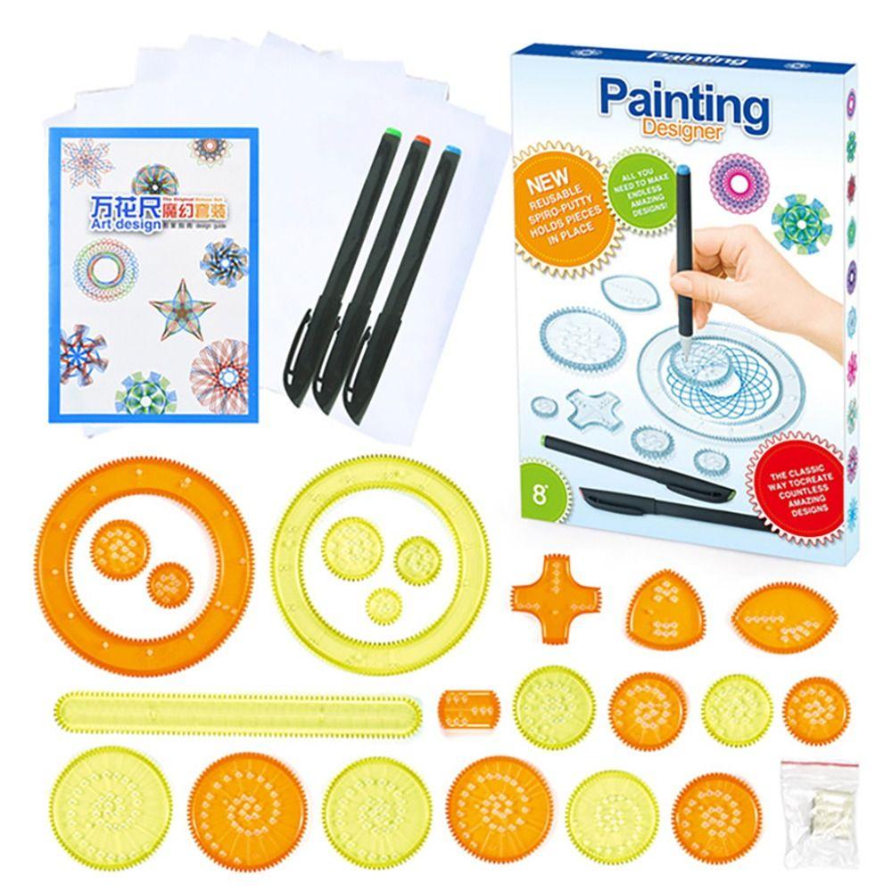 27KS Plastová Kreslicí Sada Hraček Zapadající Ozubená Kola Kolečka Geometrické Pravítko Spirograf Studenti