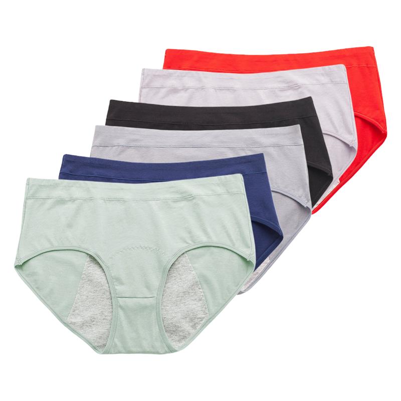 6PCS Ladies Leakproof Menstrual Panties Cotton Mid Rise Soft Breathable Daily Underwear