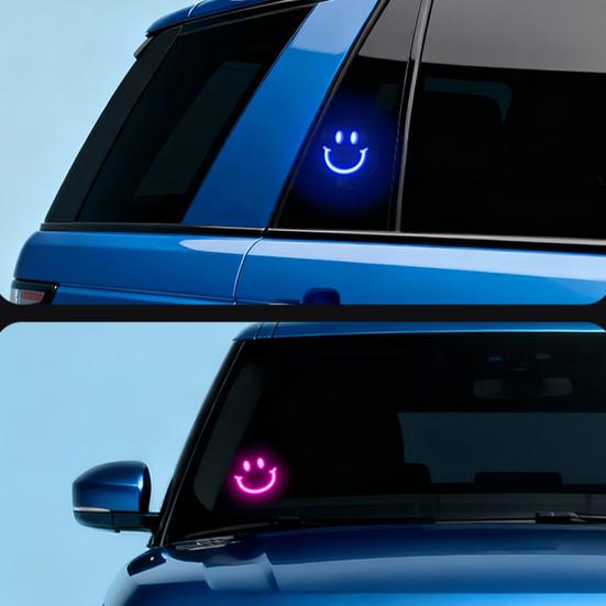 Solární Autonabíječka s Neonovým Světlem Úsměv, 6 Barev, Přísavka, Dekorativní Lampa pro Trojúhelníkové Okno, Bezdrátová LED Atmosféra, Interiér, Exteriér, Autopříslušenství