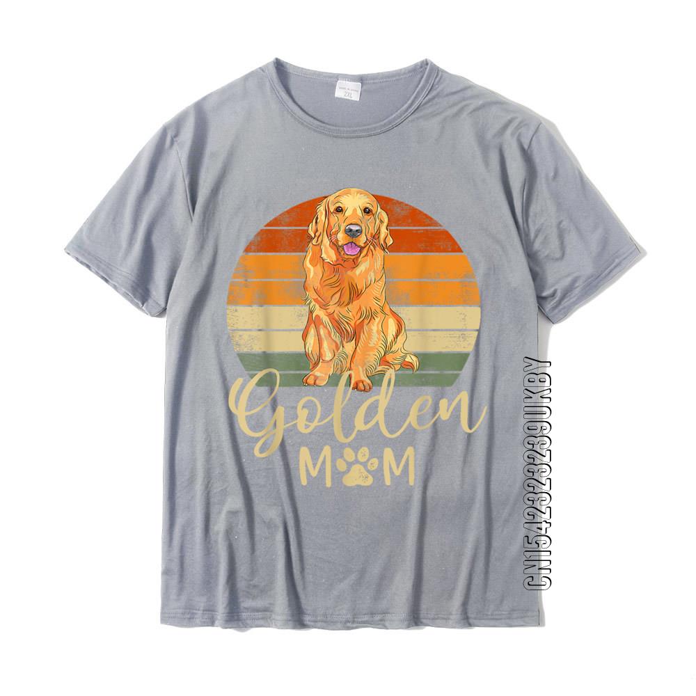 Golden Mom Retro Sunset Golden Retriever Lover Gift Dog Mama T-Shirt Top T-Shirts For Men Cotton Tops Shirts Slim Fit Family