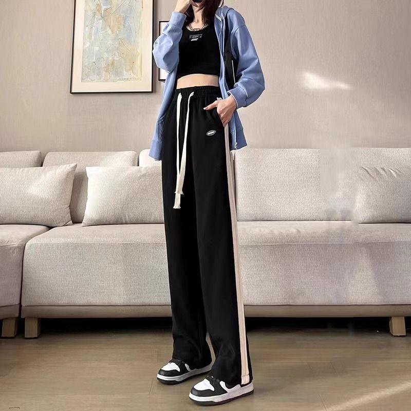 

Narrow Wide Leg Track Pants Women s Fall and Winter 2024 New Arrival Velvet Sweatpants Small High Waist Drooping Straight Casual Pants Black [not Fleece-lined] Regular S