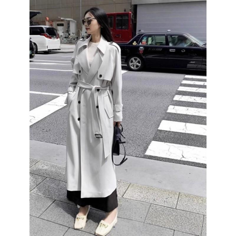 Womens White Oversized Wool-Blend Trench Coat