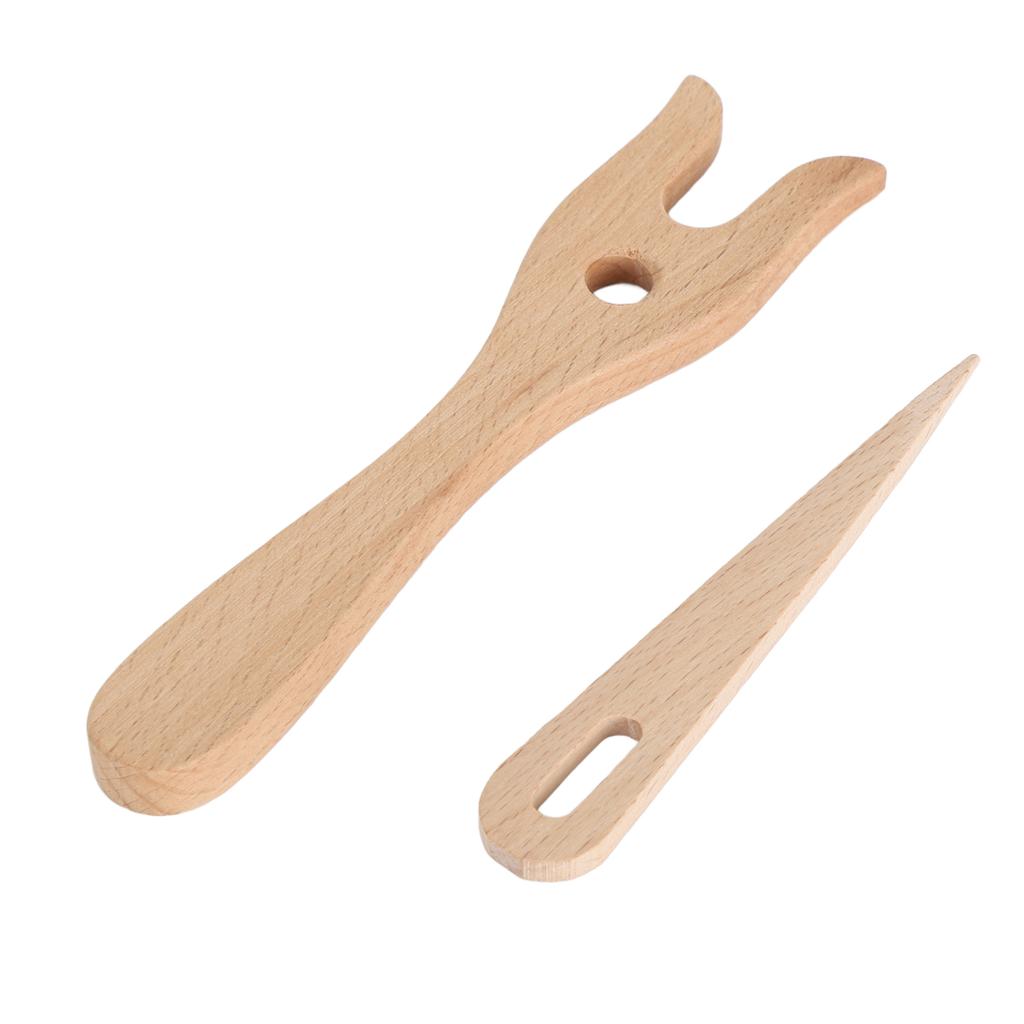 2Pcs Knitting Fork and Eye Needle Kit Multifunctional Wood Weaving Crochet for Jewelry Toys Dresses Weaving Tool