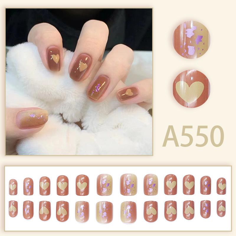 Ins Style Summer Heart Sequin False Nail Tips - Pure Desire Collection