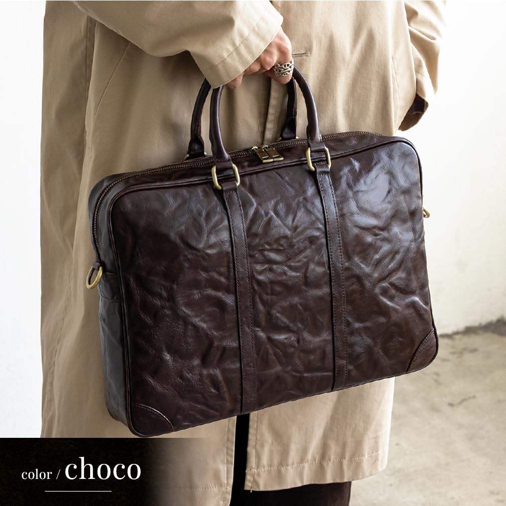 VITAFELICE Men's Vintage Leather 2-Way Briefcase (NSB-30373N) (Chocolate)