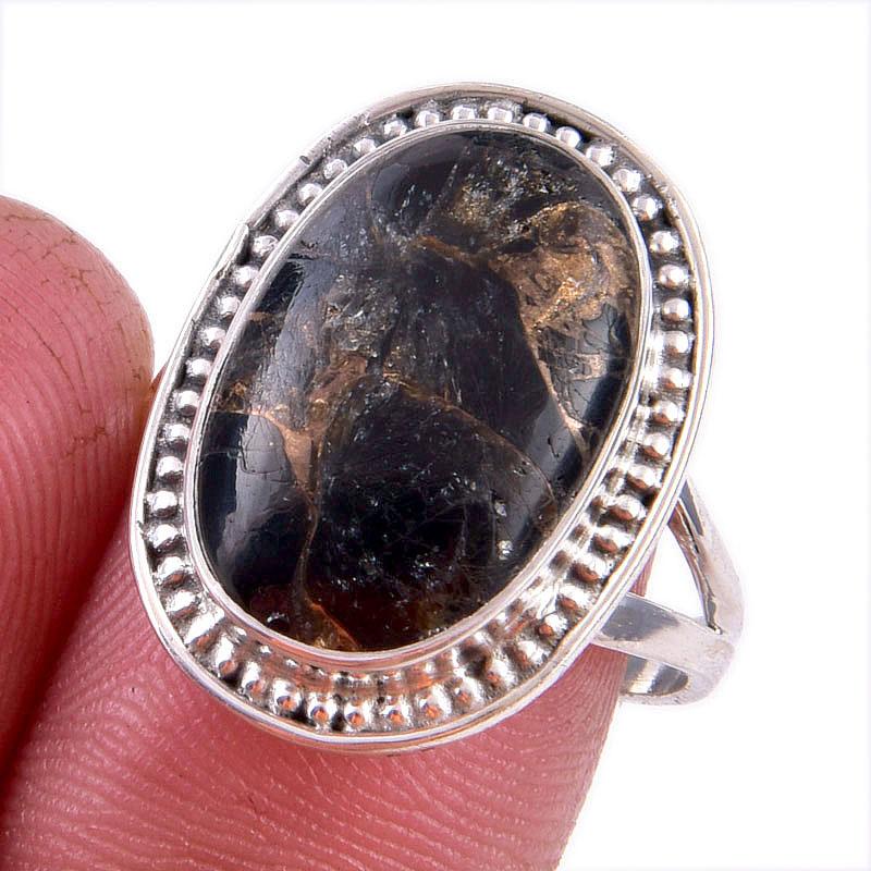

Natural Black Copper Turquoise Gemstone 925 Solid Sterling Silver Ring S.8 G6Q34