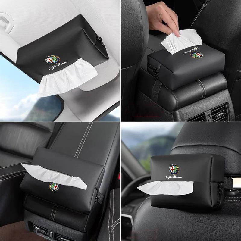 Car Leather Tissue Bag Tissue Storage Wrap For Alfa Romeo Giulietta Mito 159 Giulia Stelvio 156 147 Tonale Brera Disco Volante