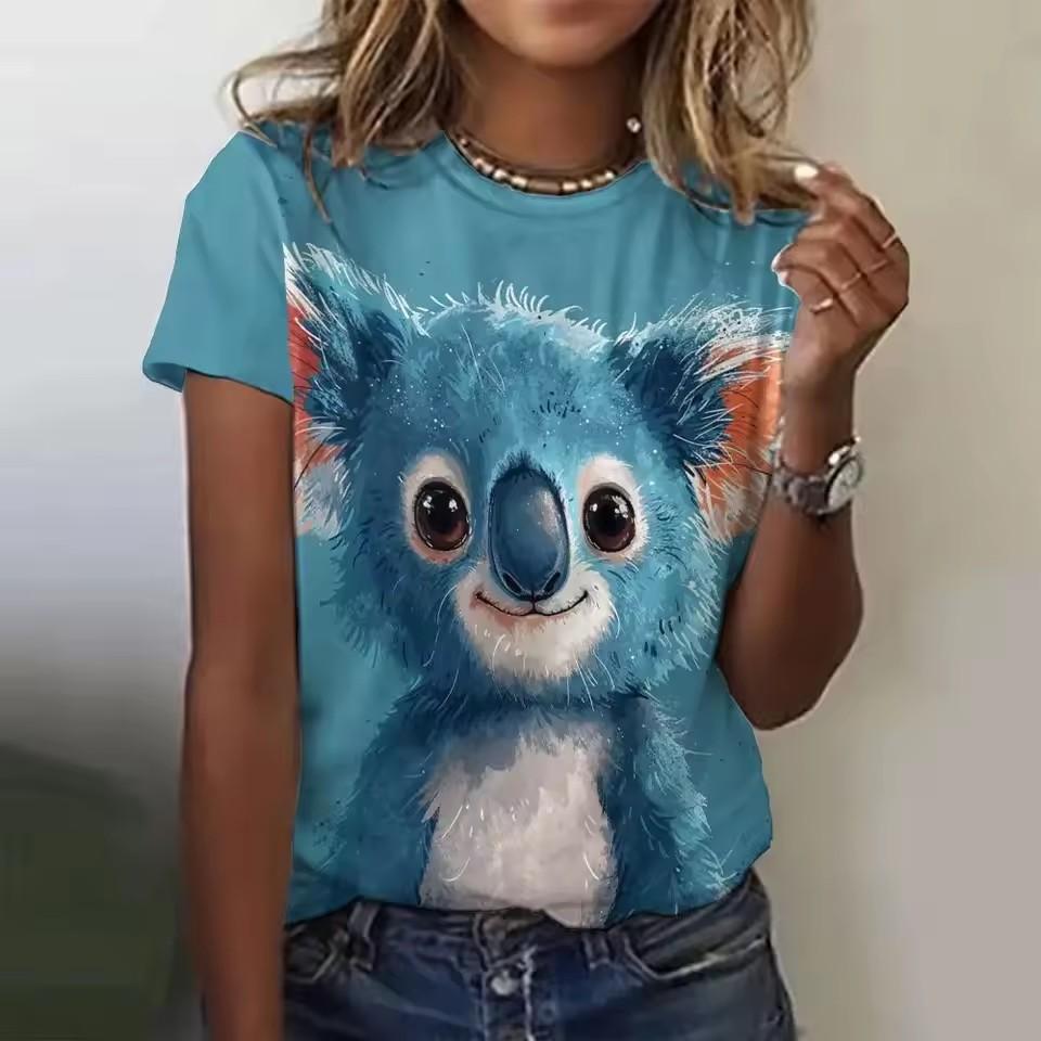 Women's T Shirt Cat Casual Short Sleeve Round Neck Regular Tops Daily Print Rainbow Summer