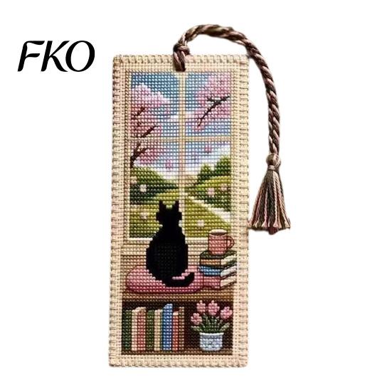 Delicate Stitching Bookmark DIY Stitch Kit for Adults Beginners, Seasonal Cat Retro Handmade Embroidery Kit, Gifts Lovers, Readers Craftsmanship