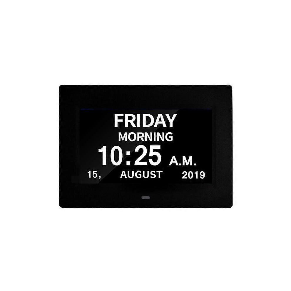 (Black) 12 Alarms Digital LED Calendar Clock with Multi-Languages to display. Medicine Time Reminder for Elder.Home Desk Wall Decoration