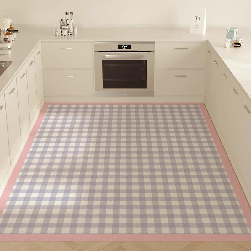PVC Carpet for Kitchen Waterproof Dust-proof Easy To Clean Leather Floor Mat Fashion Dopamine Checkered Balcony Rugs Alfombra 