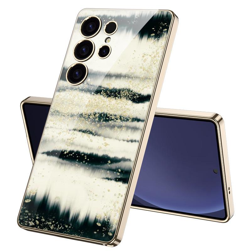 Marble Mobile Phone Case Suitable for Samsung S25 Ultra Glass Case Simple Style Men and Women Fashion Electroplated PC Hard