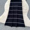Summer Women Casual Black Sleeveless Striped Long Maxi Knitted Sweater Dresses