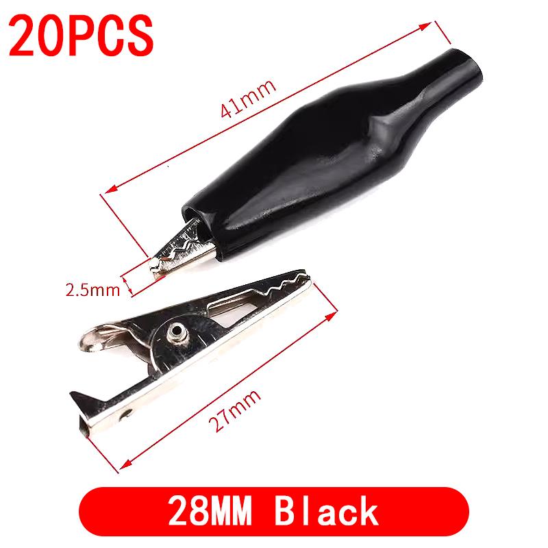 20pcs 28MM Metal Alligator Clip G98 Crocodile Electrical Clamp Testing Probe Meter Black Red with Plastic Boot Car Auto Battery