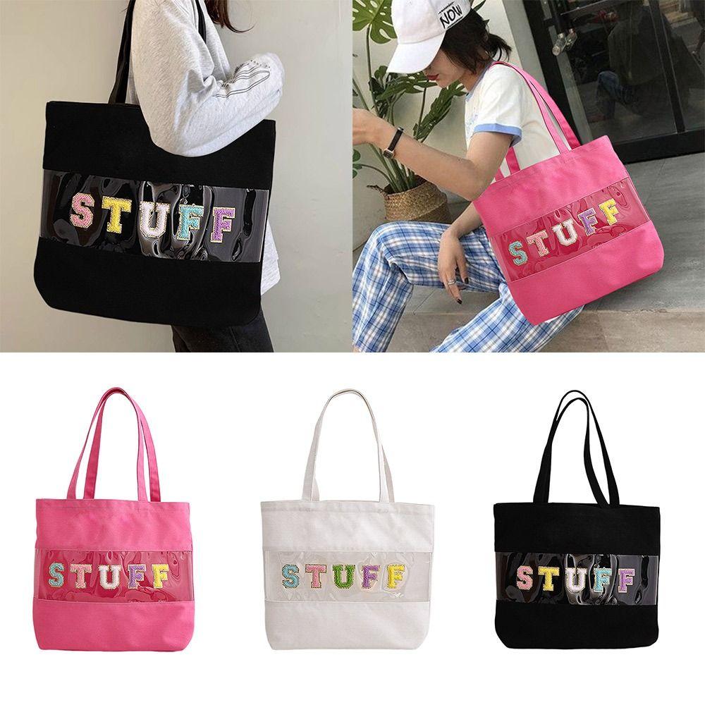 

Большая сумка с вышивкой в ​​виде письма, прозрачная сумка для покупок, модная холщовая сумка для путешествий