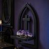 Gothic Style Wooden Wall Mounted Shelf with Cross and Arch Design for Home Decor Aromatherapy Candle Holder Church Inspired