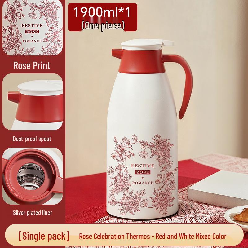 

Red Wedding Dowry Thermos: Pair of Insulated Large Capacity Glass Liner Water Bottles