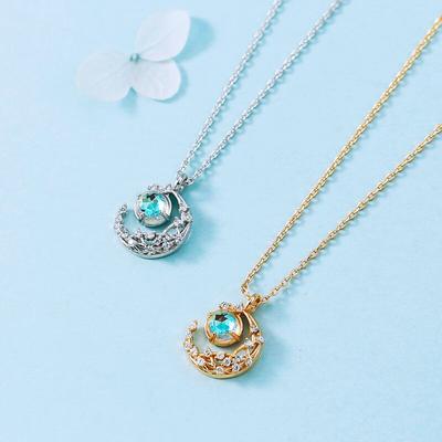 925 Sterling Silver Moonstone Moon Charm Pendent Necklace For Women Girls Party Wedding Jewelry Choker Dz275