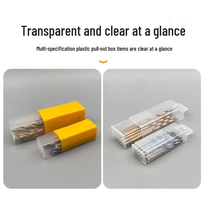 Rectangular Tap Drill Bit and Milling Cutter Storage Box - Transparent Plastic Telescopic Case for Machine Tool Accessories