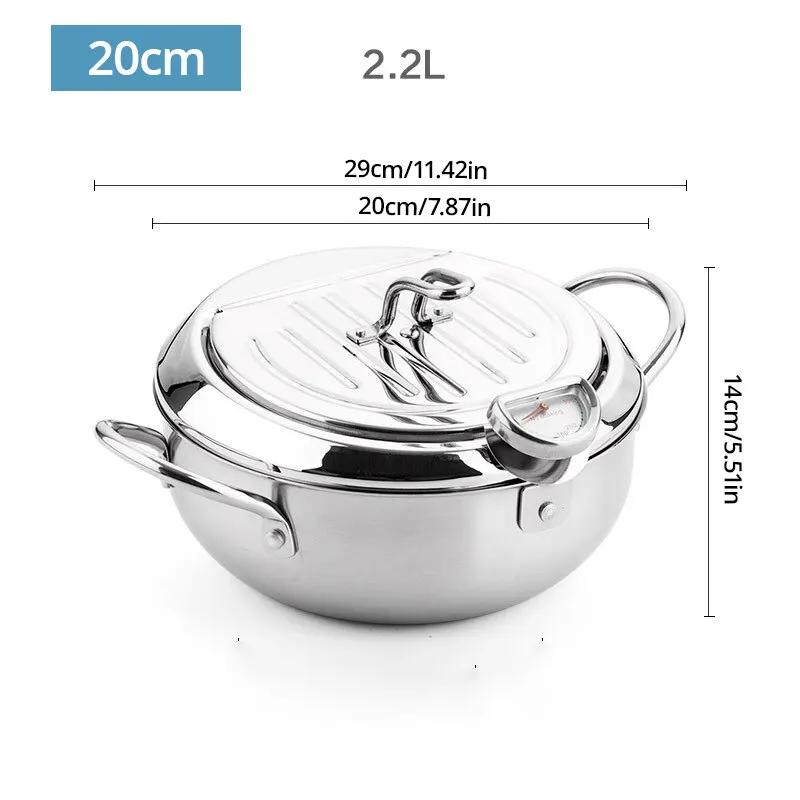 304 Stainless Steel Deep Fryer Pot with Lid Tempura Fry Pot Tempura Deep Fryer with Thermometer Control and Oil Drain