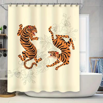 Rideau de douche décoratif tigre Tissu imprimé Design vif pour décorations de salle de bain Installation facile dans les salles de bain