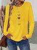 Fashion Casual Loose Leopard Pattern Heart Pattern Printed Round Neck Long Sleeve T-shirt