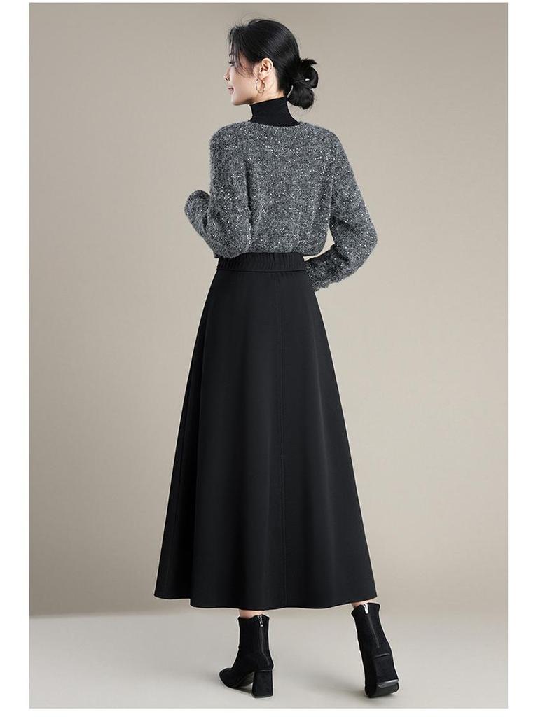 High-Waisted Black Wool A-Line Midi Skirt - Winter 2025 Edition
