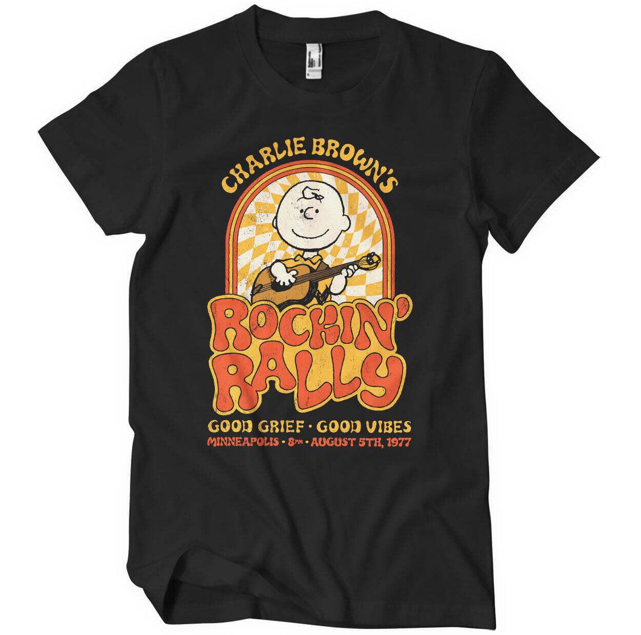 Officially Licensed Peanuts Charlie Browns Rockin Rally Mens T-Shirt L