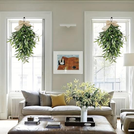 24" Artificial Olive Branch Teardrop Swag Realistic Faux Greenery Wreath for Front Door Wedding Arch Wall Window Indoor Outdoor Farmhouse Decor