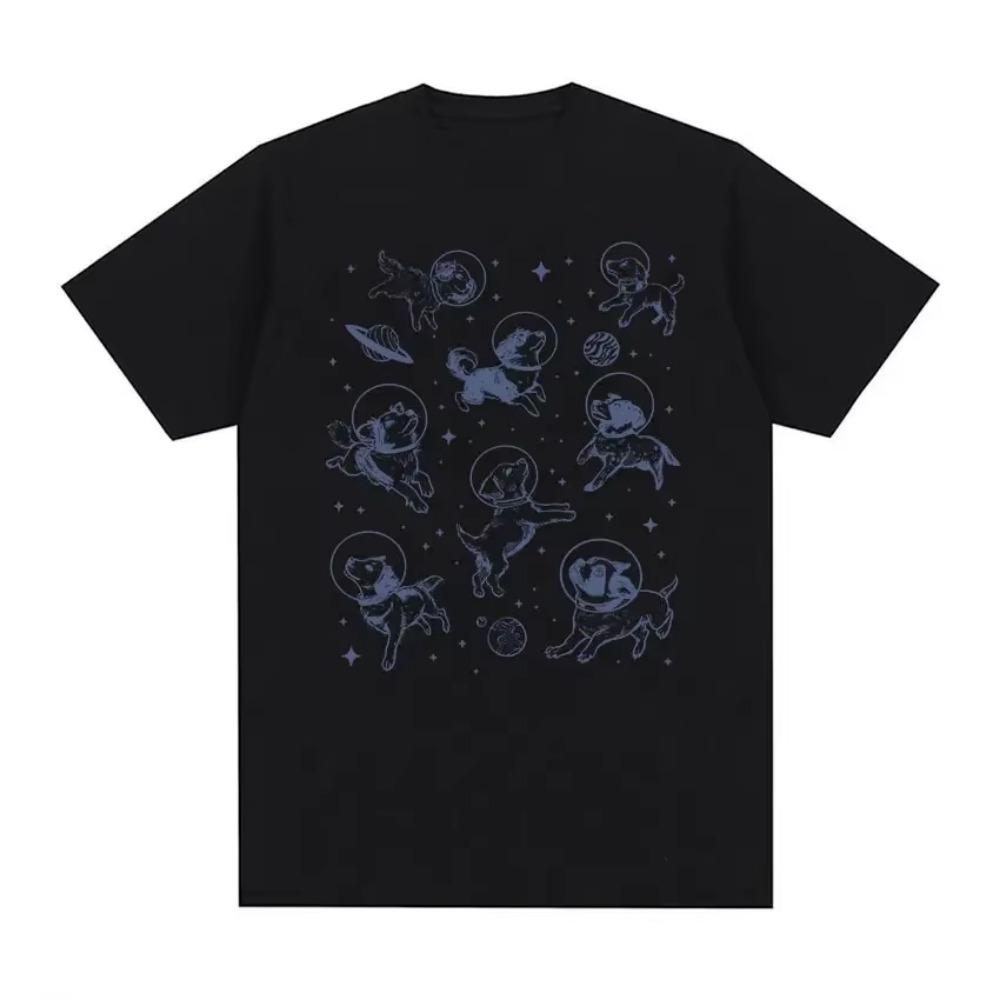 Dogs In Space Funny Meme T Shirt Men's Vintage O-Neck High Quality Fashion T-shirts Unisex Casual Oversized T-Shirt