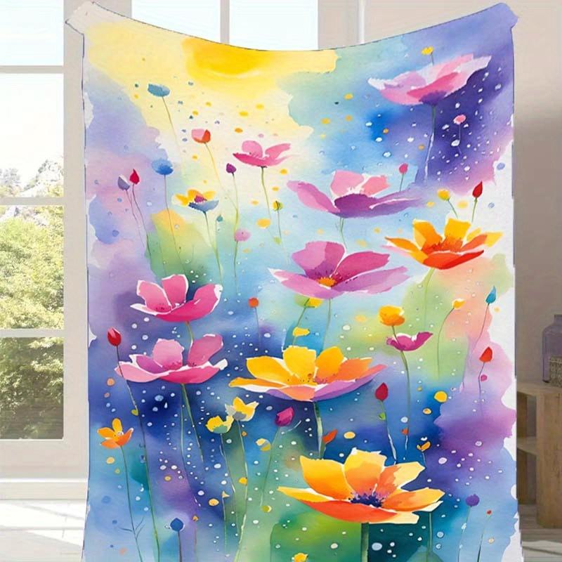 

1pc Colorful Floral Print Blanket, Soft Warm Throw Blanket Nap Blanket for Couch Sofa Office Bed Camping Travel, Multi-purpose Gift Blanket 130cmx150cm