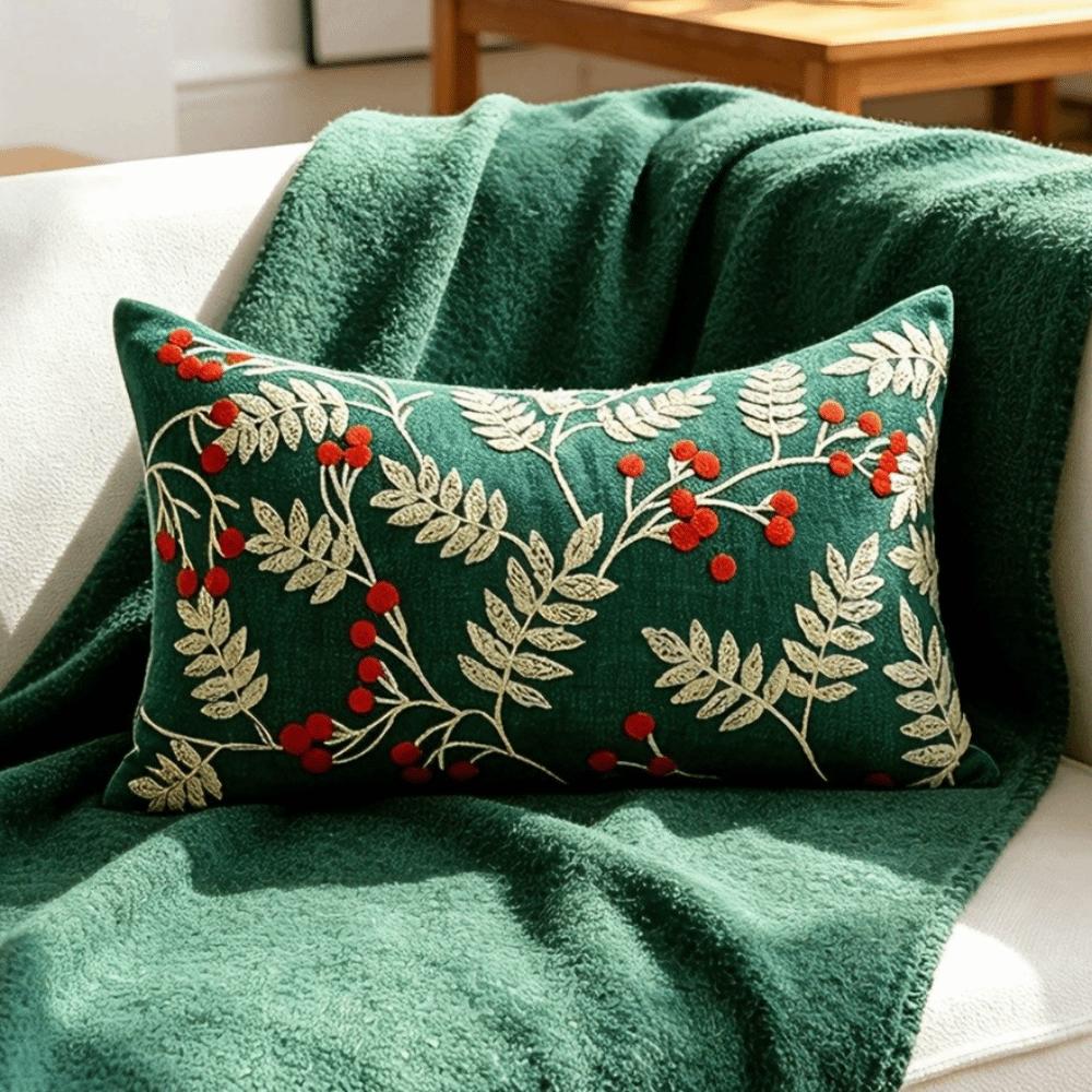 Christmas Tree Throw Pillow Covers Embroidered Cherry Pillow Cases Cushion Cover for Xmas Party