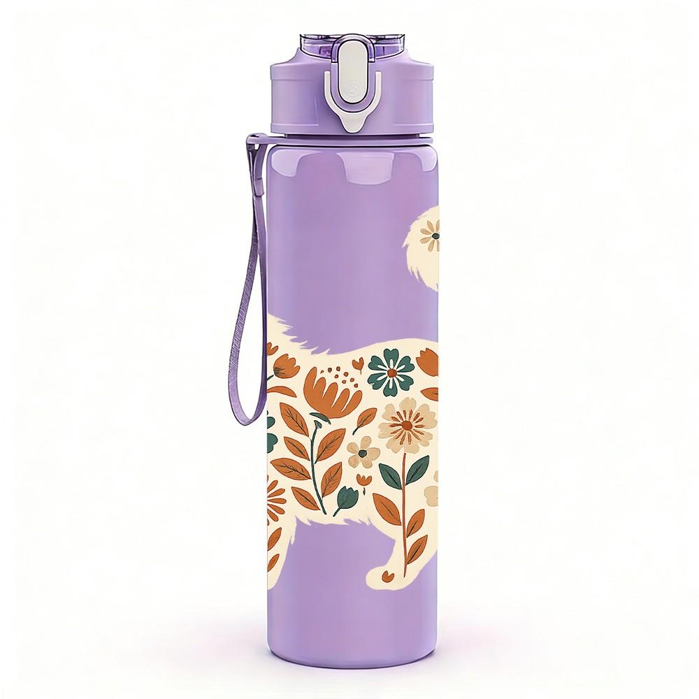 1PC Floral Pattern Cat Curve Art Print 750ml Color Plastic Sports Water Bottle Leakproof Flip Straw Lid Suitable for Sports Office Home Use