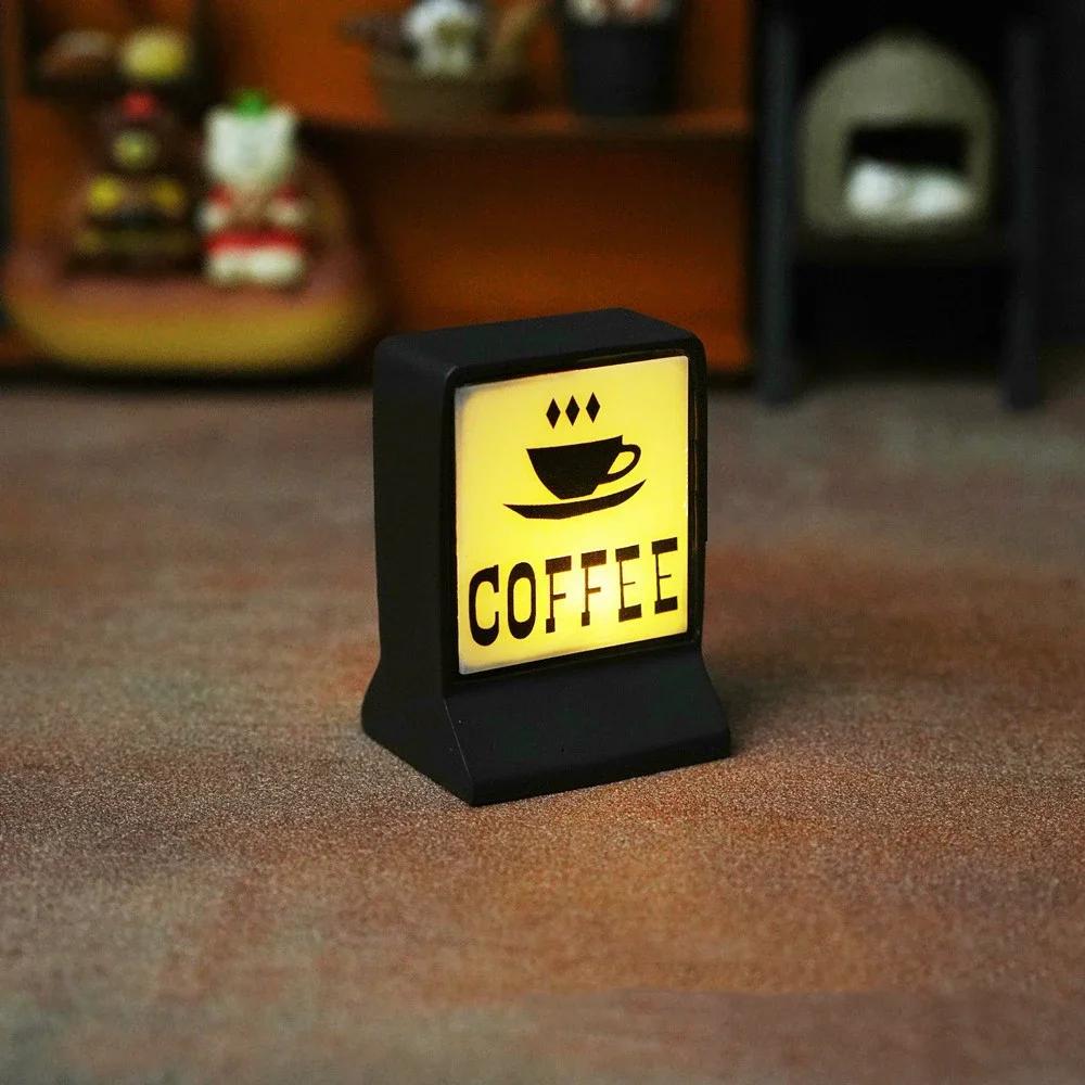 Magnetic Fridge Stickers Mini Model Coffee Shop Convenience Store Light Signs Cute Decorative Ornaments Bar Luminous Light Boxes