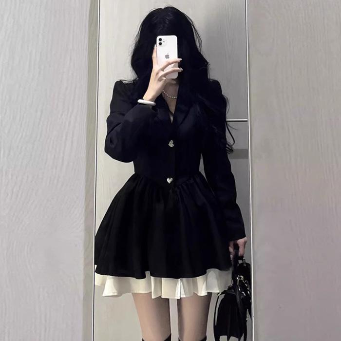 

2026 Autumn Women s Black Dress - Elegant Suit Style with Puffy Princess Skirt Extra Large