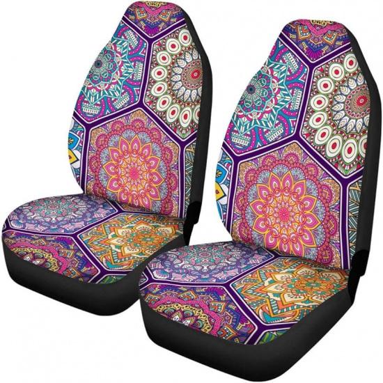 Bright Blossoms Colorful Boho Floral Print Car Seat Covers For Women,Universal Auto Front Seats Protector Fits For Car,SUV Sedan,Truck