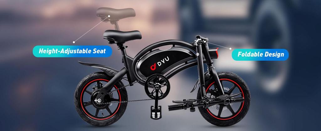 DYU D3F 36V 250W Ultralight Electric Bicycle - 50km Pedal Assist, Foldable, Ultralight 17kg Steel Frame and Dual Disc Brakes