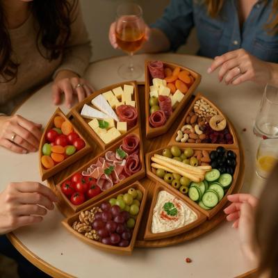 Wooden Multi-compartment Removable Tray, Luxury Party Snack Cheese Tray, Family Gathering Fruit and Nut Sorting and Storage Tray.