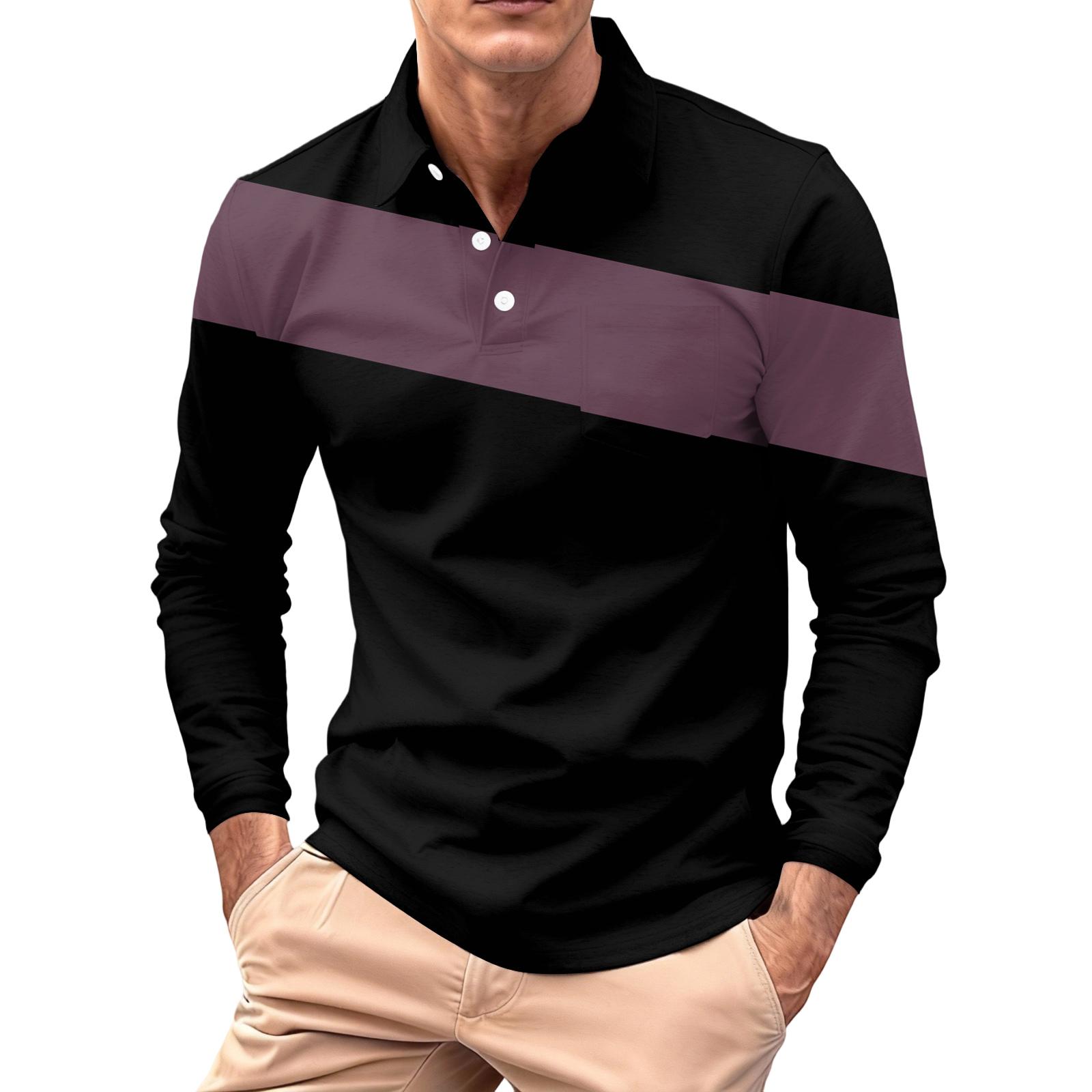 

Men s Long-sleeved Collared Button-down Pocket Casual Top XL фіолетовий