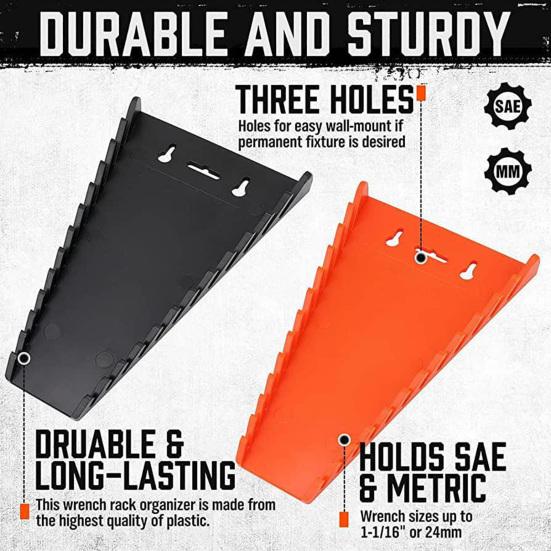 1 Pair Magnetic Wrench Storage Brackets 12-slot Compact Design Easy Installation Brackets for SAE And Metric Wrenches