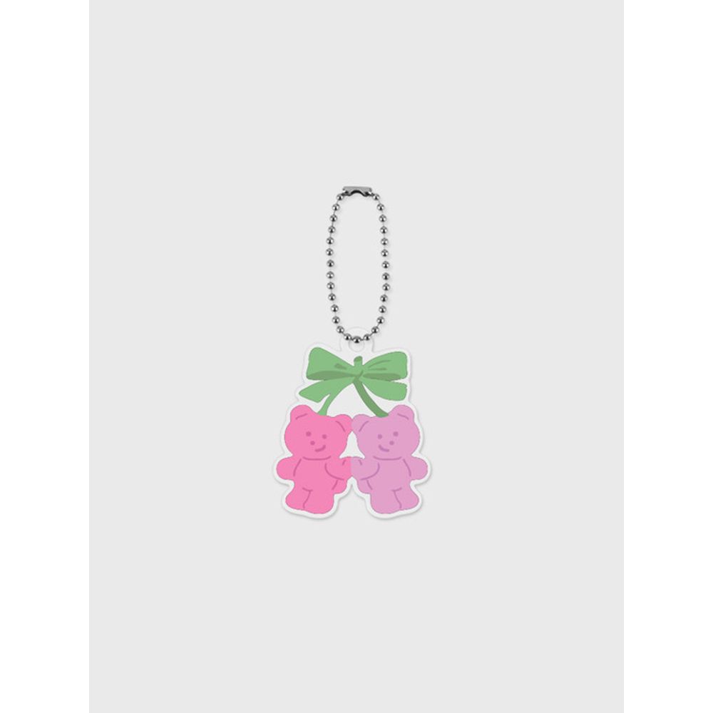 

theninemall pink cherry ribbon gummy acrylic keyring single