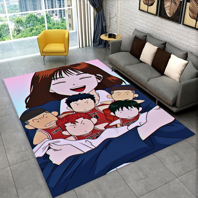 Retro Slam Dunk Basketball Anime Cartoon Carpet Rug for Bedroom Living Room Sofa Playroom Doormat Home Decor,Area Rug Non-slip