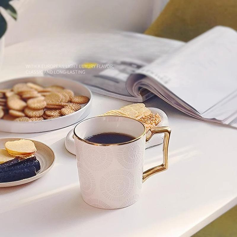 High-end appearance standards, light luxury mugs, women's water cups carved time ceramic cups breakfast cups